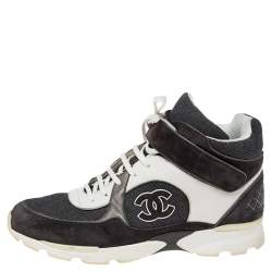 Chanel Grey/White Canvas And Leather CC High Top Sneakers Size 45