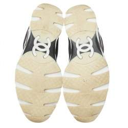 Chanel Grey/White Canvas And Leather CC High Top Sneakers Size 45