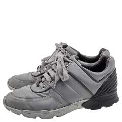 Pre Owned Chanel Grey/Black Nylon And Leather Low Top Sneakers Size 40.5