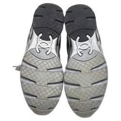 Pre Owned Chanel Grey/Black Nylon And Leather Low Top Sneakers Size 40.5