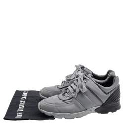 Pre Owned Chanel Grey/Black Nylon And Leather Low Top Sneakers Size 40.5