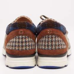 Pre Owned Chanel Multicolor Suede and Tweed CC Low-Top Sneakers Size 44