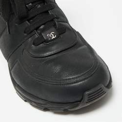 Chanel Black Leather And Mesh CC High Top Sneakers Size 43