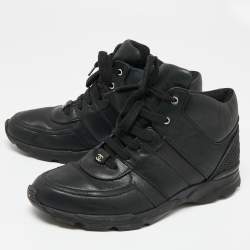 Chanel Black Leather And Mesh CC High Top Sneakers Size 43