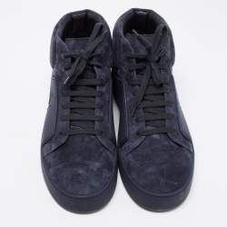 Chanel Navy Blue Suede And Rubber CC High Top Sneakers Size 44