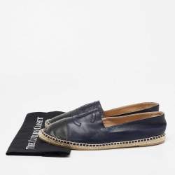 Chanel Navy Blue/Black Leather CC Cap-Toe Espadrille Flats Size 44