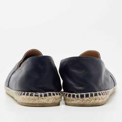 Chanel Navy Blue/Black Leather CC Cap-Toe Espadrille Flats Size 44