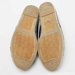 Chanel Navy Blue/Black Leather CC Cap-Toe Espadrille Flats Size 44