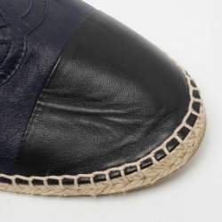 Chanel Navy Blue/Black Leather CC Cap-Toe Espadrille Flats Size 44