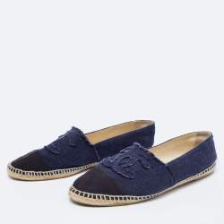 Chanel Blue Denim CC Espadrille Flats Size 43