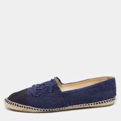 Chanel Blue Denim CC Espadrille Flats Size 43