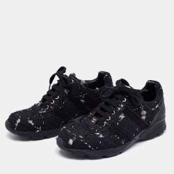 Pre Owned Chanel Black Tweed and Leather Low Top Sneakers Size 41