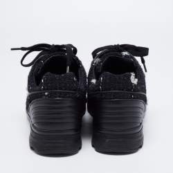 Pre Owned Chanel Black Tweed and Leather Low Top Sneakers Size 41