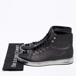 Chanel Black Mesh and Leather CC Cap Toe High Top Sneakers Size 40.5 
