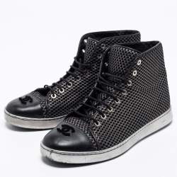 Chanel Black Mesh and Leather CC Cap Toe High Top Sneakers Size 40.5 