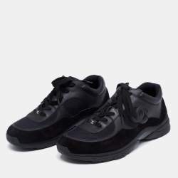 Pre Owned Chanel Black Suede And Fabric CC Low Top Sneakers Size 45
