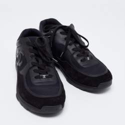 Pre Owned Chanel Black Suede And Fabric CC Low Top Sneakers Size 45