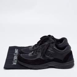 Pre Owned Chanel Black Suede And Fabric CC Low Top Sneakers Size 45