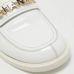 Chanel White Patent Leather Logo Chain Loafers Size 42