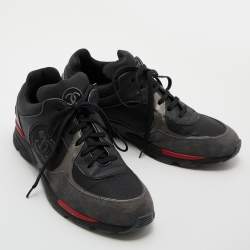 Chanel Multicolor Fabric, Nubuck and Leather CC Lace Up Sneakers Size 45