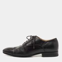  Chanel Black Leather Lace Up Oxfords Size 44