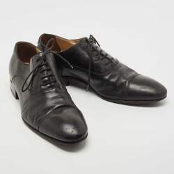  Chanel Black Leather Lace Up Oxfords Size 44