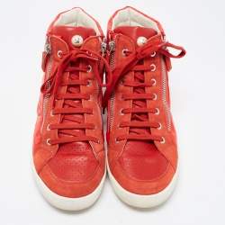 Chanel Red Leather and Nylon CC High Top Sneakers Size 41