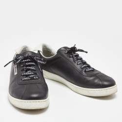 Chanel Black Leather Logo Lace Up CC Low Top Sneakers Size 43