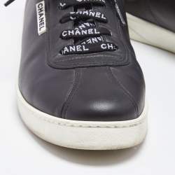 Chanel Black Leather Logo Lace Up CC Low Top Sneakers Size 43