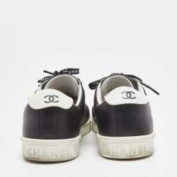 Chanel Black Leather Logo Lace Up CC Low Top Sneakers Size 43