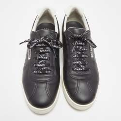 Chanel Black Leather Logo Lace Up CC Low Top Sneakers Size 43