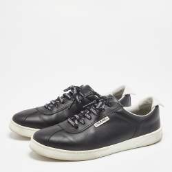 Chanel Black Leather Logo Lace Up CC Low Top Sneakers Size 43