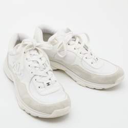 Chanel White Nylon, Suede and Leather CC Low Top Sneakers Size 39.5
