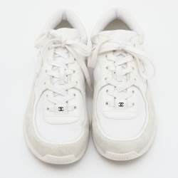 Chanel White Nylon, Suede and Leather CC Low Top Sneakers Size 39.5