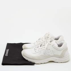 Chanel White Nylon, Suede and Leather CC Low Top Sneakers Size 39.5