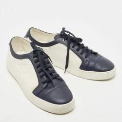 Chanel  Blue/White Rubber and Leather CC Trainer Low Top Sneakers Size 42