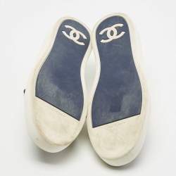 Chanel  Blue/White Rubber and Leather CC Trainer Low Top Sneakers Size 42