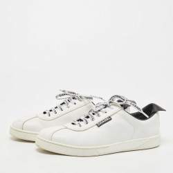 Chanel White Leather and Neoprene CC Low-Top Sneakers Size 40.5
