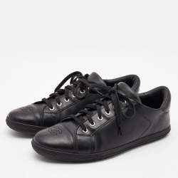 Chanel Black Leather CC Cap Toe Low Top Sneakers Size 44