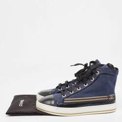Chanel Navy Blue/Black Canvas and Leather CC High Top Sneakers Size 41
