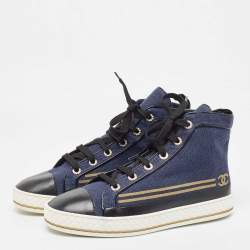 Chanel Navy Blue/Black Canvas and Leather CC High Top Sneakers Size 41