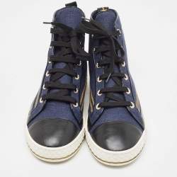Chanel Navy Blue/Black Canvas and Leather CC High Top Sneakers Size 41