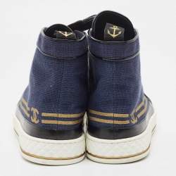 Chanel Navy Blue/Black Canvas and Leather CC High Top Sneakers Size 41