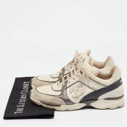Chanel White/Grey Canvas and Gold CC Low  Top Sneakers Size 41