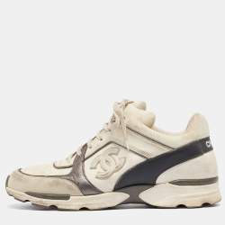 Chanel White/Grey Canvas and Gold CC Low  Top Sneakers Size 41