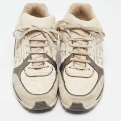 Chanel White/Grey Canvas and Gold CC Low  Top Sneakers Size 41