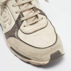 Chanel White/Grey Canvas and Gold CC Low  Top Sneakers Size 41