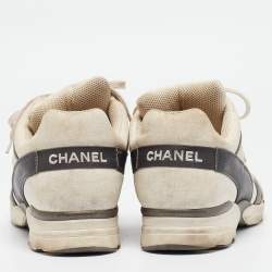 Chanel White/Grey Canvas and Gold CC Low  Top Sneakers Size 41