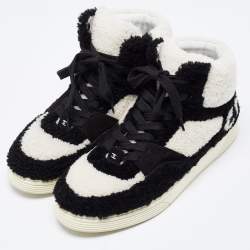 Chanel Black/White Shearling High Top Sneakers Size 42