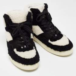 Chanel Black/White Shearling High Top Sneakers Size 42